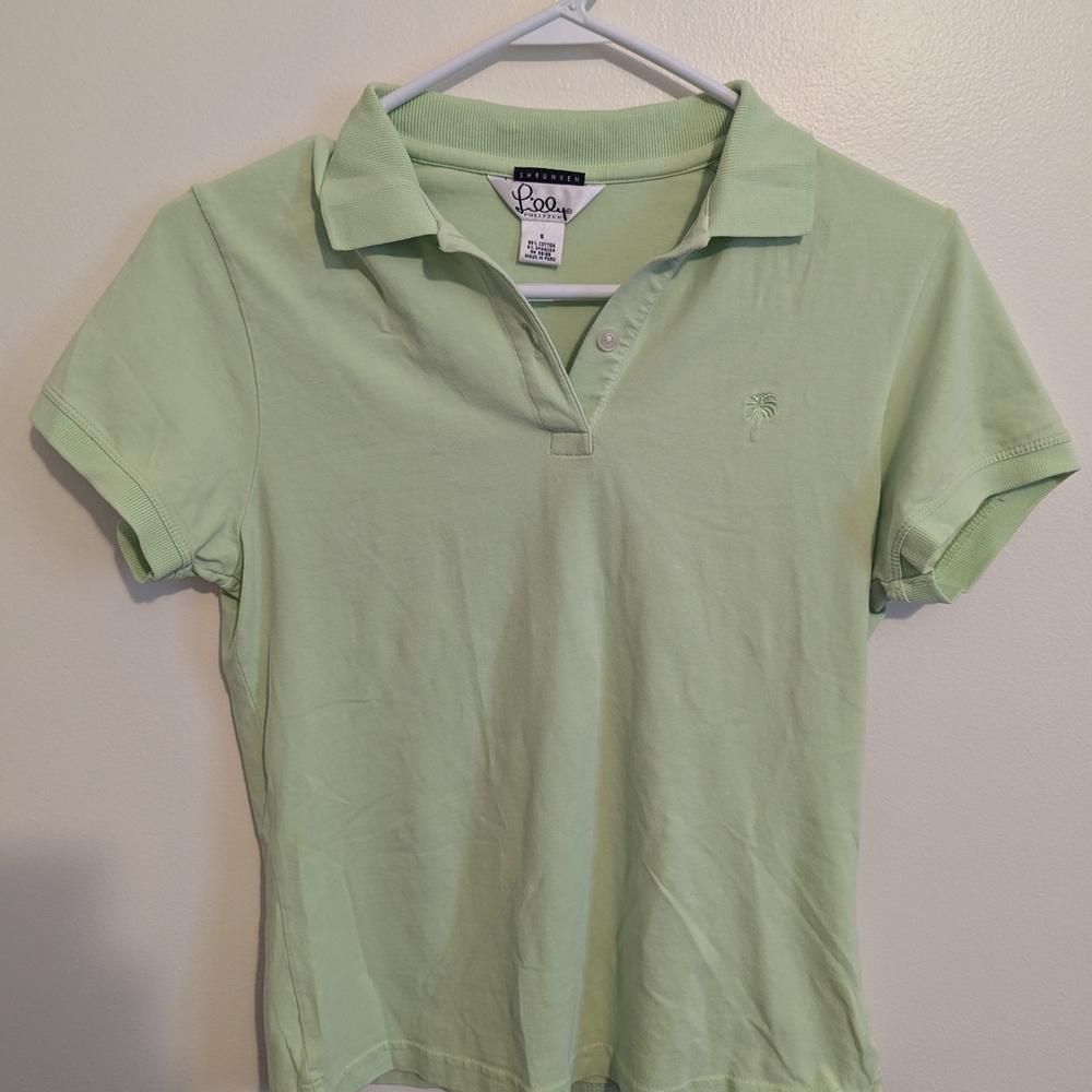 EUC Lilly Pulitzer Shrunken Polo Women's Small Shirt Palm Tree Green Tennis Golf